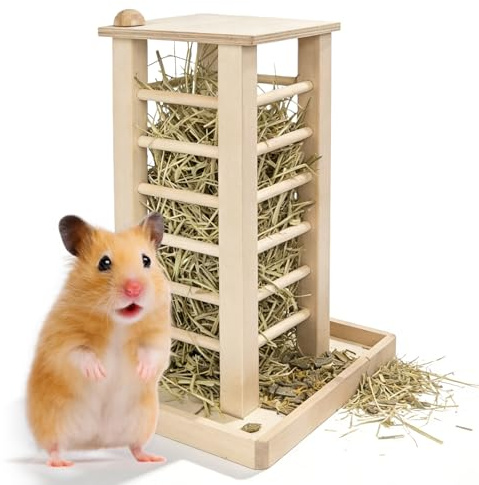 Heuraufe Kaninchen, Heuraufe Meerschweinchen, 24,5 X 16,5 X 36,5 cm Vielseitigkeit Holz Kaninchenfutterstation, Heu Futterspender Für Kaninchen, Hasen, Meerschweinchen, Hamster, Mäuse, Ratten