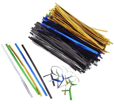 Veemoon 4000 Attaches Torsadées Métalliques Recouvertes Plastique 12 Cm Multicolores Argenté, Or, Noir, Vert, Bleu – Liens pour Paquet, Bonbons et Pâtisserie – Fournitures