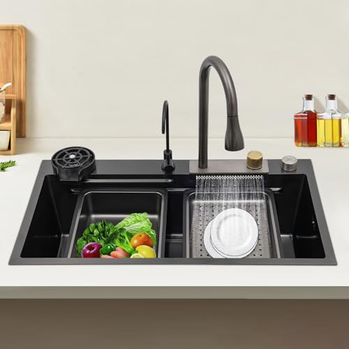 TFGXUE Fregadero de cocina de acero inoxidable 304, 80 x 45 cm, fregadero empotrable con escurridor, lavabo de limpieza, lavador de tazas y grifo con filtro de agua, fregadero de cocina con