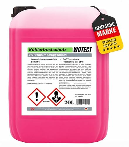 WWotan Solutions WOTECT 20L Kühlerfrostschutz G12 Gebrauchsfertig – Kühlmittel auf MEG-Basis – Silikatfrei & Glycerinfrei – Rot/Rosa – Für PKW, LKW & Maschinen – Korrosionsschutz (1x20 Liter)