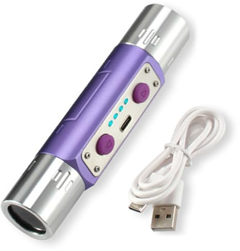 AwnsIMfreien 254nm UV Light, Professional Gemstone Flashlight with 365nm & 254nm UV Light Dual-Wave Blacklight for Mineral & Currency Inspection, Type-C Fast Charge, Purple, Blacklight Flashlights