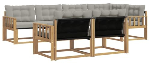 vidaXL Outdoor-Sofagarnitur mit Kissen 7 pcs Weiß und Hellgrau, Garten-Sofa, modernes Outdoor-Möbel, strapazierfähige Lounge, Sitzgruppe für Terrasse und Komfort