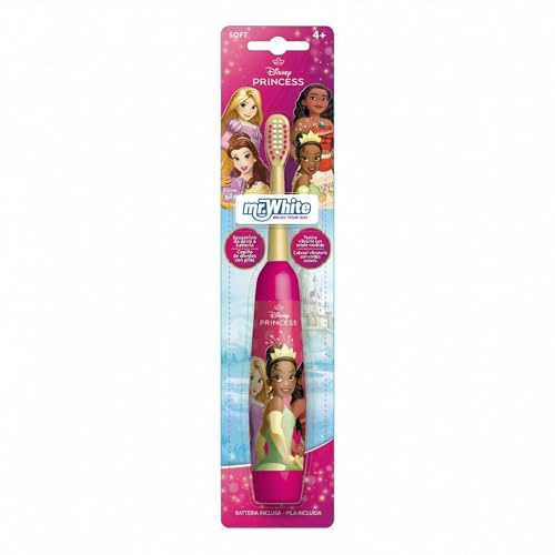 Disney Princess Kids Battery Powered Electric Toothbrush with Soft Bristles, Enhanced Vibration, Protection Cap & Battery Included for Children Aged 4-14 Years Old, BPA-Free & Non-Toxic Toothbrush