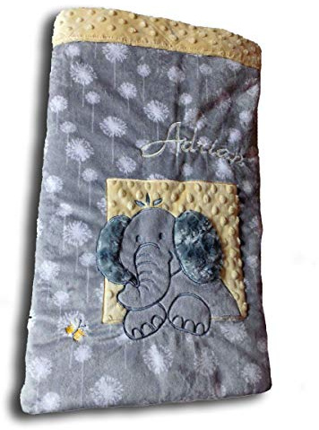 Bestickte XXL Babydecke kuschelige schmuseweiche Babydecke Elefanten-Applikation Fleecedecke Kinderwagendecke