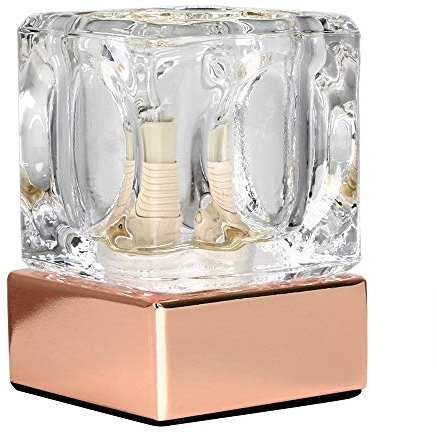 MiniSun | Modern Glass Ice Cube Touch Table Lamp with a Copper Base | Home Décor, Bedside & Desk Lamp | Includes Bulb [6000K Cool White]