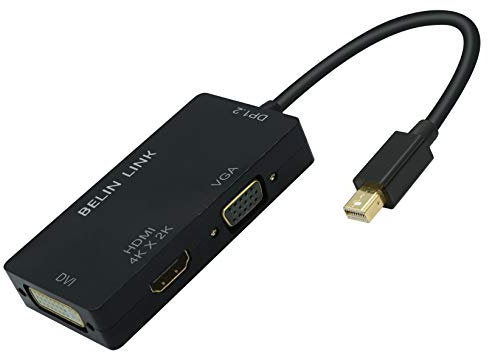 3 in 1 Mini DisplayPort Adapter, Thunderbolt to HDMI 4K for HDMI DVI VGA Adaptor, Bilin Link Mini DP to HDMI with Gold-Plated Connector Compatible for MacBook Pro Mac Book Air Surface Pro(Black)