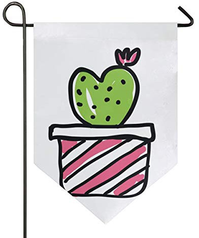 FANTAZIO Herzförmige Kaktus-Gartenfahnen, Premium-Qualität, Hof, Urlaub und Saisonal, dekorative Flaggen, für den Außenbereich, doppelseitig, Polyester, 1, 12x18.5in
