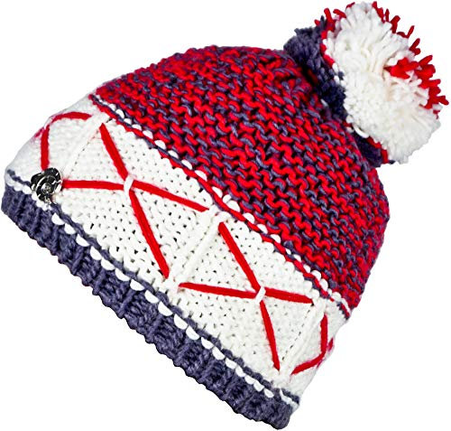 GUGGEN Mountain Wintermütze Mütze für Damen mit Bommel Strickmütze Bommelmütze Warme Classic Mützen Cap Mütze mit leichtem Fleecefutter Rot-Weiss