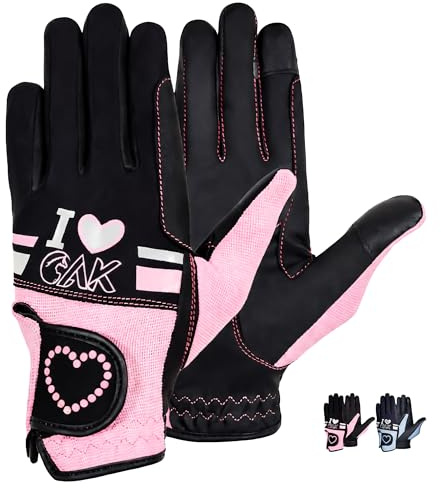 AK Love Reithandschuhe für Damen, Herren und Kinder, Reitsport Handschuhe für alle Jahreszeiten AKRS-6388 (Schwarz/Rosa, S)