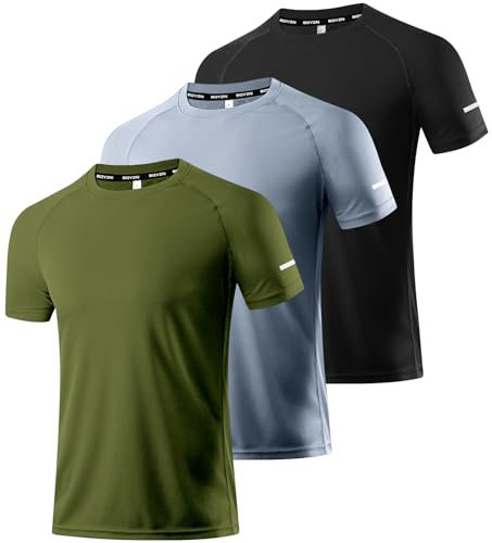 3er Pack Sport Tshirts Herren Funktionsshirt Laufshirt Kurzarm T-Shirt Schnelltrocknend Atmungsaktiv Sportshirt Sommer Fitness Shirt Trainingsshirt sportbekleidung für Herren Black/Gray/Green-3P09-XL