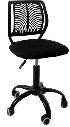 KAYELLES Chaise de Bureau Enfant Junior, Hauteur réglable, Assise rembourrée Textile Mesh Respirant, Dossier Souple ajouré, pivotante 360°, Pied métal, roulettes Souples SAWI (Noir)