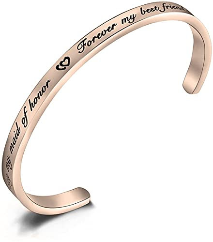 Armreif mit Aufschrift Today My Maid of Honor Forever My Best Friend, Brautjungferschmuck, Geschenk für Brautjungfern, S,