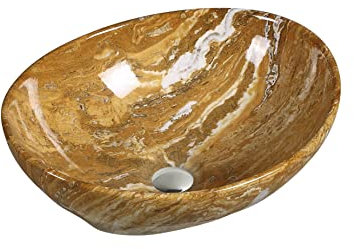 GT-LUX Lavabo lavandino lavello da appoggio in ceramica effetto marmo OVALE 420X330X150 mm MOD.6062 vari colori a scelta (AMBRATO)