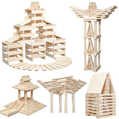 NiToy 100 Stück Holzbausteine, Kreative Montessori STEM Bauklötze aus Natur Kiefernholz, Sensorisches Spielzeug für Kinder, Bildungs-Lernspielzeug ab 1 Jahr, 3D Raumstapelspiele für Jungen und Mädchen