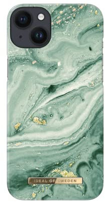 IDEAL OF SWEDEN Bedruckte Handyhülle, niedliches buntes Muster, schützende Abdeckung aus Hartplastik mit Mikrofaserfutter für das iPhone. Kompatibel mit iPhone 14 Plus (Mint Swirl Marble)