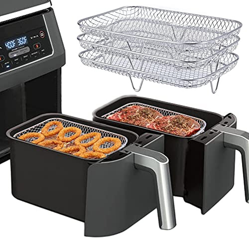 Air Fryer Rack, 304 Edelstahl Heißluftfritteuse Grillrost Dehydrate Rack Multifunktional Stapelbar Airfryer Grillpfanne Luftfritteusen Zubehör Kompatibel Mit Ninja Foodi Dual Air Fryer DZ201/DZ100