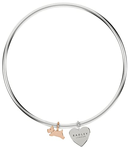 RADLEY Ladies Silver Plated Handing dog and heart charm bangle RYJ3203S