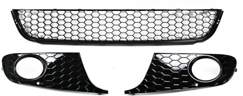 JOM 1L0807653-2MOE Stoßstangeneinsatz, vorne, schwarz glänzend mit Waben, inkl. Nebelscheinwerferabdeckung Wabendesign passend für Golf 6