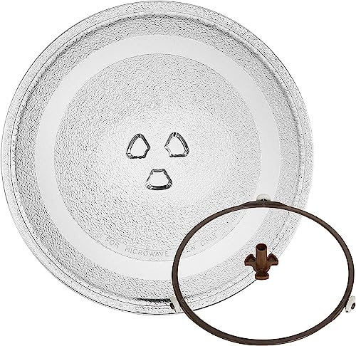 MIVIDE Mikrowellenteller Glas 24.5cm, Universal Mikrowelle Teller mit 1 Drehbarer Bügel und 1 Y-Drehtellerspindeln, Mikrowellenteller Glas Set für Mikrowellen (mit 3 Füße)