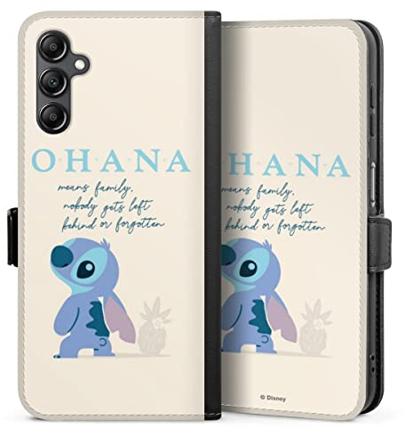DeinDesign Klapphülle kompatibel mit Samsung Galaxy A14 5G Handyhülle aus Kunst Leder schwarz Flip Case Lilo & Stitch Offizielles Lizenzprodukt Disney