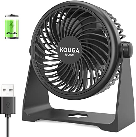 kouga zhang Ventilador de Mesa,4000mAh Mini Ventilador Pequeño Bateria con Recargable con 3 Velocidades, Tamaño Compacto para Oficina y Hogar