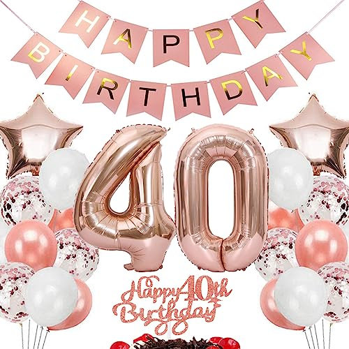 Feelairy Geburtstagsdeko 40 Jahre Frauen, Rosegold Luftballon 40. Geburtstag Deko Frau, Tortendeko Happy 40th Birthday Deko 40 Jahre Frauen, Ballon 40. Geburtstag Frau Party Dekoration Set