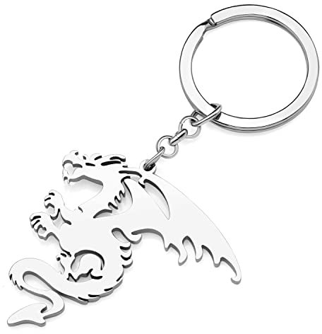 RAIDIN Porte-clés fantaisie dragon dinosaure mignon Porte-clés bijoux pour femmes filles Cadeaux voiture Porte-monnaie Clés Accessoires (Argent-132)