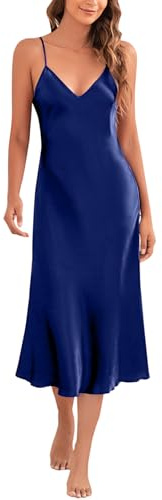Marvmys Satin Nightdress for Women UK Long Negligees Sleepwear | Strap Chemise Nighties for Ladies V Neck Full Slips