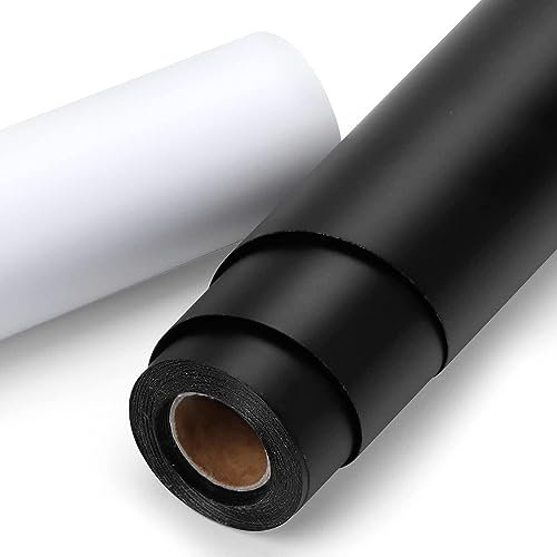 HTVRONT Permanent Vinyl Roll, 12 x 14FT(30.5x427CM) Black & White Adhesive Vinyl for Cricut, Silhouette - 2 Rolls Matte Permanent Adhesive Vinyl Easy to Weed & Transfer