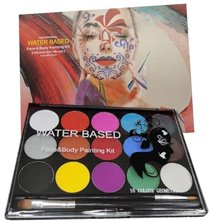 zalati Face Paints Set 15 Colores Face Drawing Pigment Board con 2 Pinceles de Pintura Seguridad para la Piel para Show Cosplay Fiesta de Navidad de Halloween