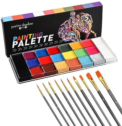 20 Colores Pinturas Cara para Niños y Adultos Set de Pintacaras Infantil Pintura Corporal y Facial Seguridad No Tóxica Pinturas de Cara para Barriga Embarazada Body Paint Halloween/Carnaval/Fiestas