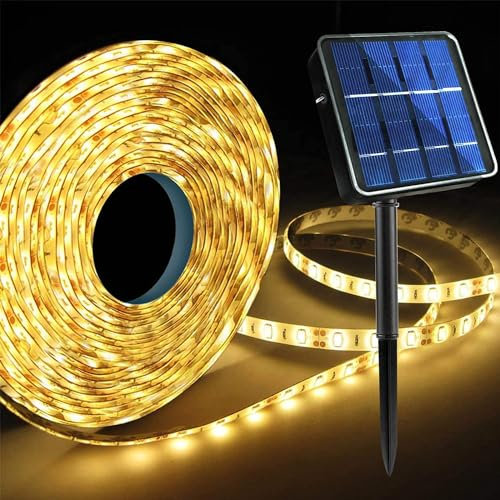 KINGCOO - Cinta LED solar exterior, 3 m, 90 LED, impermeable, tiras LED solares, cortable, cadena de luces 8 modos, guirnalda luminosa para casa, jardín, boda, fiesta, Navidad, decoración (blanco