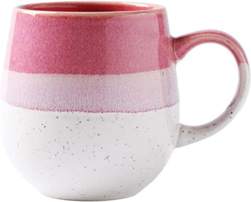 FülleMore 480ml große Kaffeetasse Porzellan Kaffeebecher mit Henkel Cappuccinotasse Kakaobecher Teetasse Keramikbecher für Büro und Zuhause (Rosenrot+Weiß)