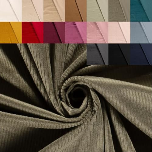 Breitcord Stretch Meterware - robuster Cordstoff - Baumwollcord dehnbar - dicker Rippenstoff - breit gerippt - Cord Baumwolle *ab 50 cm, Farbe: 027 olive