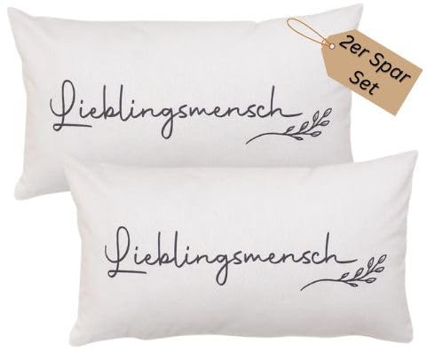Bada Bing 2er Set Deko Kissen Lieblingsmensch in creme weiß - grau creme (2er Set Kissen Lieblingsmensch creme weiss)