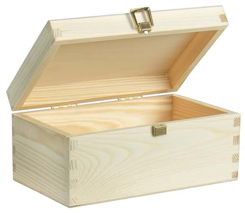 LAUBLUST Boîte en bois avec couvercle et fermeture en métal – env. 20 x 15 x 10 cm | Naturel – Coffret de rangement polyvalente | Boîte à souvenirs – Boîte de bricolage et de cadeaux, FSC®