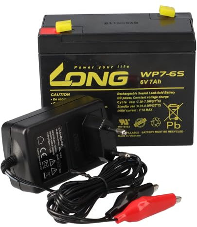 Set - Bleiakku und Ladegerät - 6V 7Ah S KungLong Akku 0,6A Lader