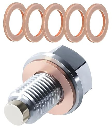 Bouchon vidange d'huile magnétique Bouchon vidange d'huile M14 x 1,5, avec 5 pièces joint en cuivre, raccords remplacement d'écrou vis vidange retour Pour Plupart Voitures