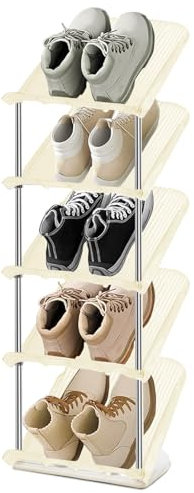 MUUKAIII Schuhregal 5 Ebenen, DIY Schuhablage schmal Shoe Rack, Schuhschrank Schuhaufbewahrung transparent platzsparend stapelbar, Schuhständer für Eingang, Wohnzimmer, Badezimmer
