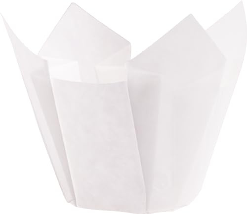 Demmler Muffin-Tulip-Wraps - Muffinförmchen - Tulipförmchen - Tulpen Form - Farbe: Weiß - Größe: 14 x 14 x 14 cm - 24 Stück - Made in Germany