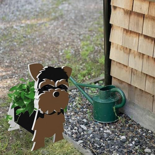 Blumentöpfe für den Außenbereich, Cartoon-Hunde-Pflanzgefäß, kreativer Blumentopf, Terrier-förmiger Blumenpflanzenständer, niedliche Blumentopf-Dekoration (Farbe: Yorkshire, Größe: