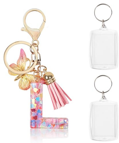 Porte Clef Femme Personnalisable Acrylique Transparent - Kawaii avec Lettre Initiale, Pompon pour Famille, Des Couples DIY Souvenir