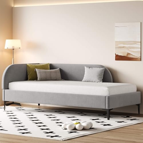 YCYDHDM Polsterbett Tagesbett 90 x 200 cm mit Rückenlehne, Einzelbett Schlafsofa mit Lattenrost, Sofabett Multifunktionsbett für Wohnzimmer und Schlafzimmer, Samtstoff, Ohne Matratze, Grau
