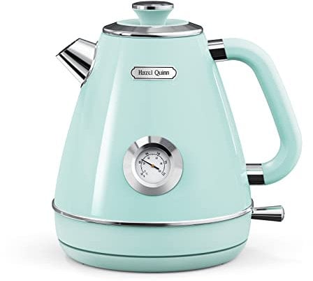 Hazel Quinn Hervidor Eléctrico con Termómetro, 1.7 L Sin Cable de Acero Inoxidable, Libre de BPA, Base 360°, Apagado Automático y Protección contra Hervido Seco,Verde Menta