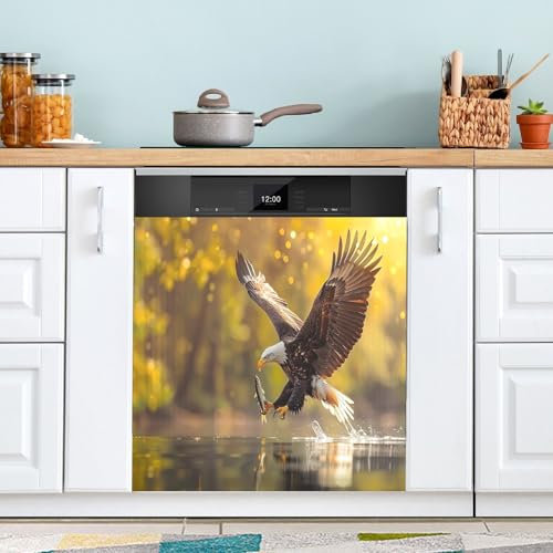 Adler fängt einen Fisch Geschirrspüler-Magnetabdeckung, dekorativ, Bauernhaus-Kühlschrank-Frontaufkleber, Geschirrspüler-Vordertürabdeckung, 58,4 x 66 cm