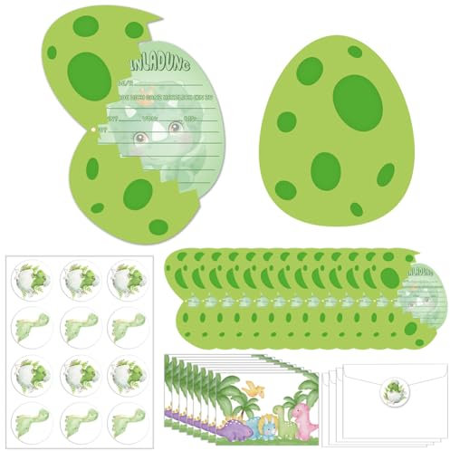 NIEEKRUN 12 Stück Dino Einladungskarten Kindergeburtstag, Dinosaurier Geburtstagseinladunge mit 12 Umschlag 12 Aufkleber, Dino Einladungskarten zum Kindergeburtstag für Geburtstagsfeier Kinderparty