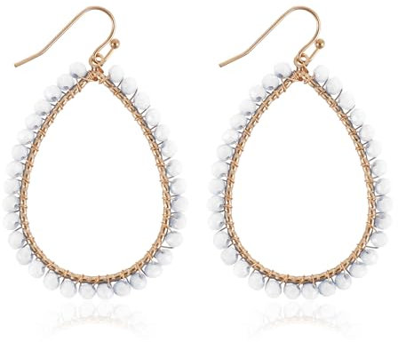 Creolen mit Perlen in Tropfenform, Glitzernde Sommerohrringe aus Kristall Personalisierte Ohrringe mit Perlen Statement-Ohrringe Bohemian-Accessoires Geschenke für Damen (Weiß)