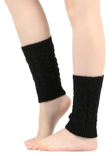 Damen Stulpen Gestrickt Beinwärmer Kurze Winter Warme Beinstulpen Legwärmer Strümpfe Knöchelwärmer Weich Tanzstulpen Ballettstulpen Stiefel Boot Abdeckung Weihnachtsstrumpf für (Black, One Size)
