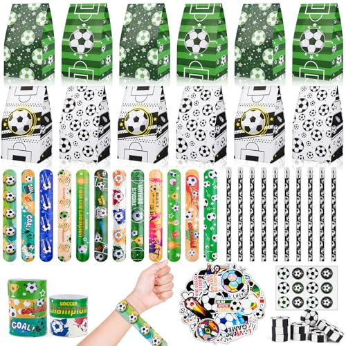 HGRGHH 98PCS Fußball Party Mitgebsel Kinder mit Fußball Mitgebsel, Armband, Bleistifte, Fußball Radiergummi, Fußball Sticker, für Kindergeburtstage, Fussball Geschenke Jungen, Fußball Deko Geburtstag