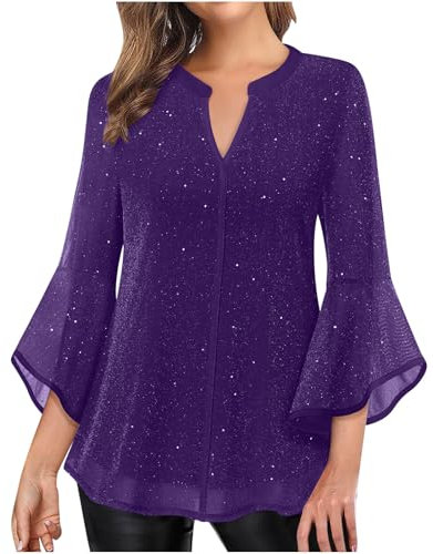 Sparkly Jumpers Womens Velvet Tops Ladies Party Wear Cardigans For Women UK Blouses 3/4 Sleeve Mesh Tshirt Elegant Dressy Tunic Top Gold Stamping